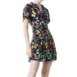 ALICE + OLIVIA Tori Pleated Butterfly High Black Short Shirt Dress - Size Large